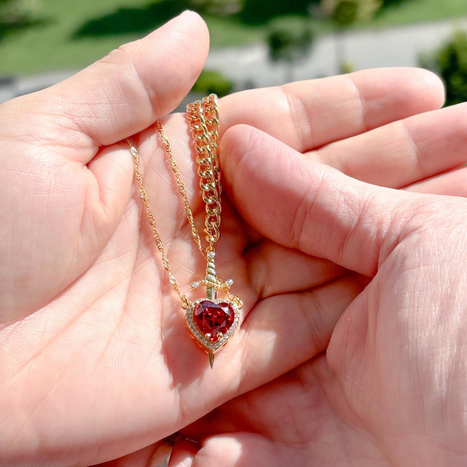 2Pcs Sword Heart Creative Couple Necklace for Women Men.