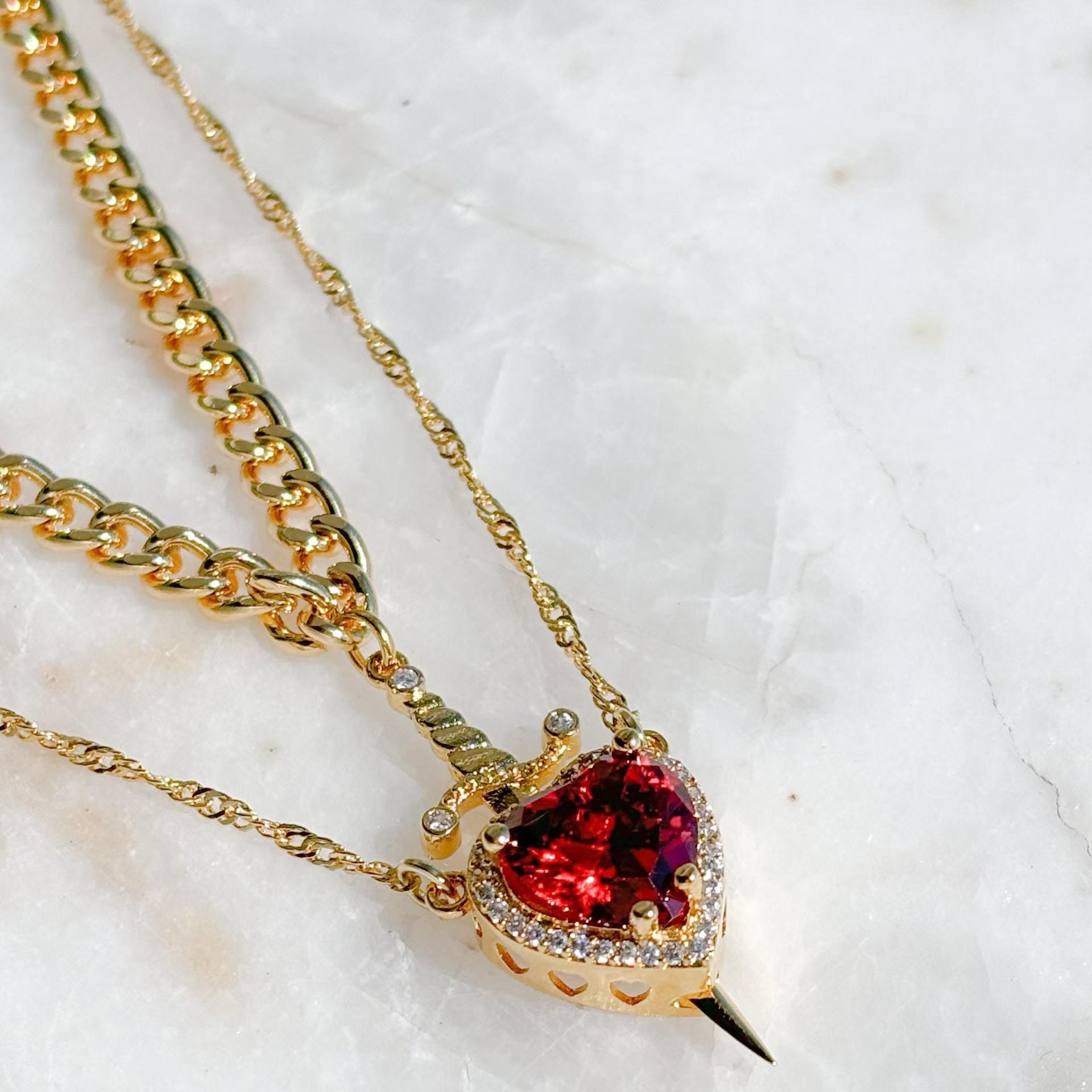 2Pcs Sword Heart Creative Couple Necklace for Women Men.